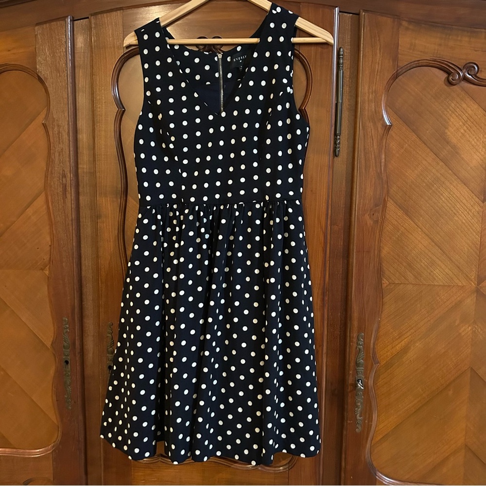Everly Navy Dress with navy and cream Polka Dots - Picture 2 of 6